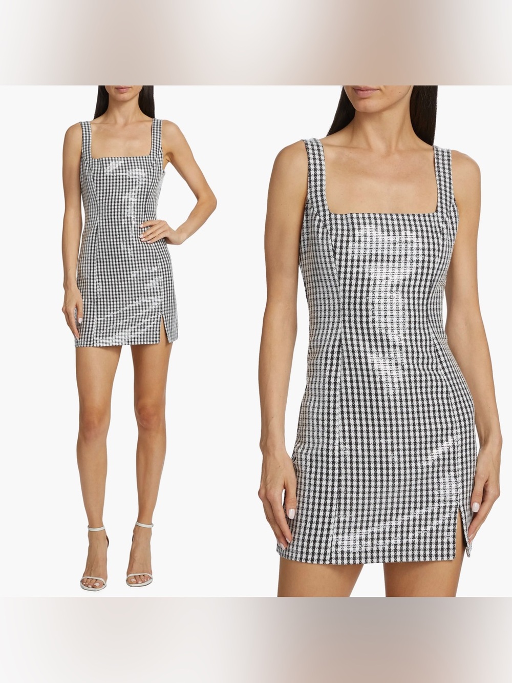 WAYF Houndstooth Sequin Mini Dress Black White Size M